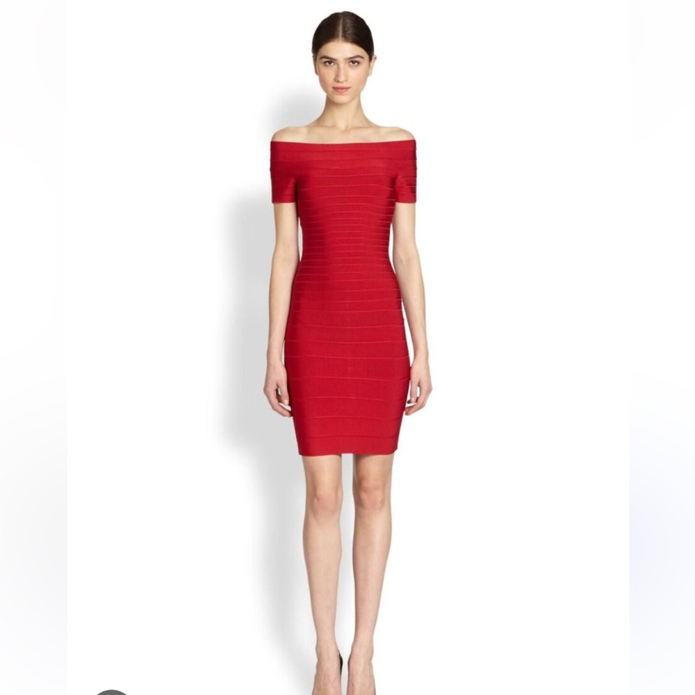 Herve Leger Red Bodycon Carmen Dress